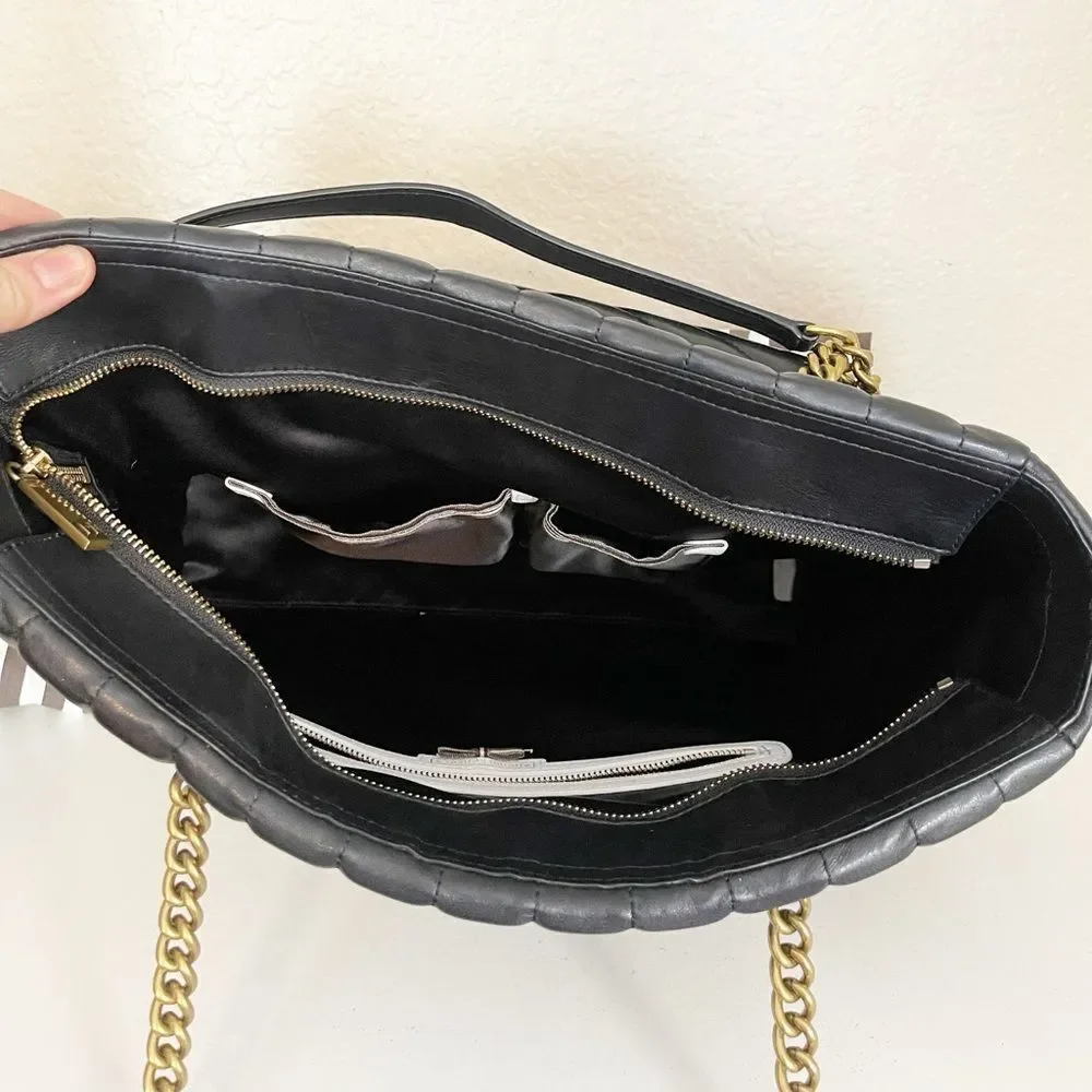 Henri Bendel Black Quilted Laptop Bag with chain handles